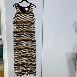 Linea Zigzag Pattern Maxi Dress in Brown Black and Cream